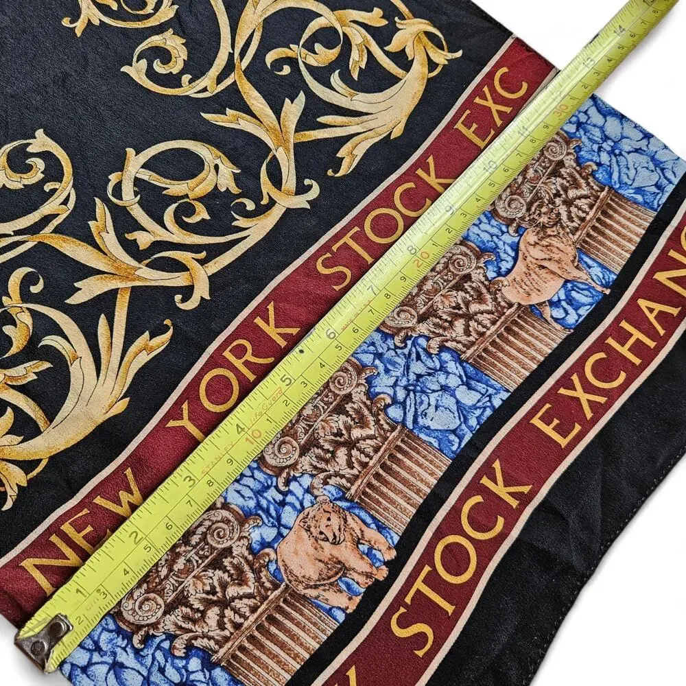 Vos & Low Designs NYSE Stock Exchange 100% Silk Scarf Black Hand Rolled Edges
